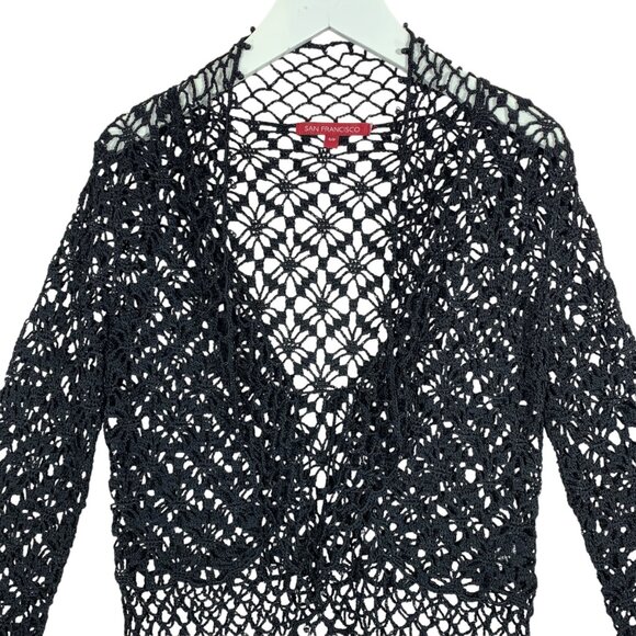 Boho Crochet Mesh Tie Up Top/Cardigan black, shrug or bolero punk, goth sz sm - Picture 5 of 13